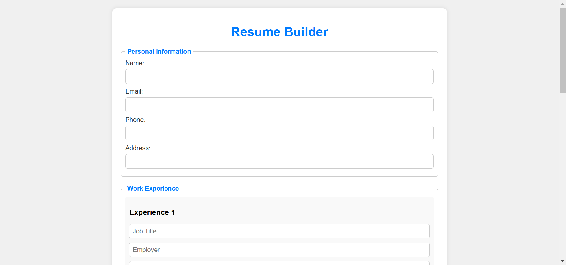 Resume Builder Project by Niharsha